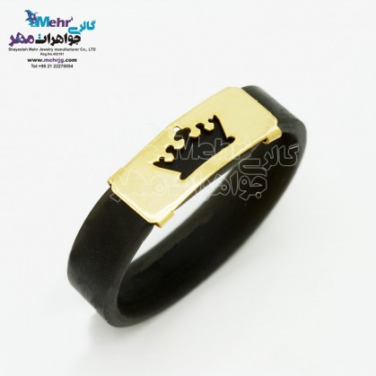 Gold and Leather Ring - Crown Design-SR0564